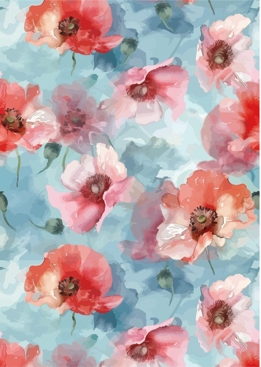 Watercolor Poppy - A3 Rice Decoupage Paper