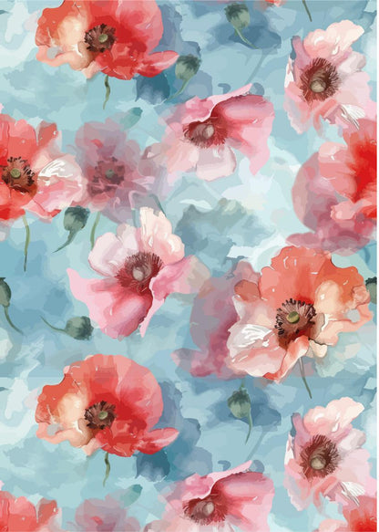 Watercolor Poppy - A3 Rice Decoupage Paper