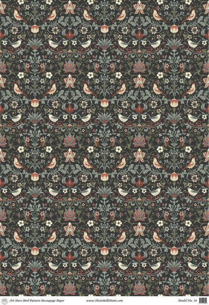 Art Deco Bird Pattern - A1 Rice Decoupage Paper