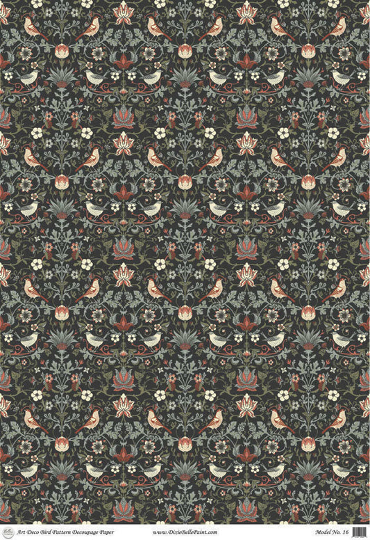 Art Deco Bird Pattern - A1 Rice Decoupage Paper